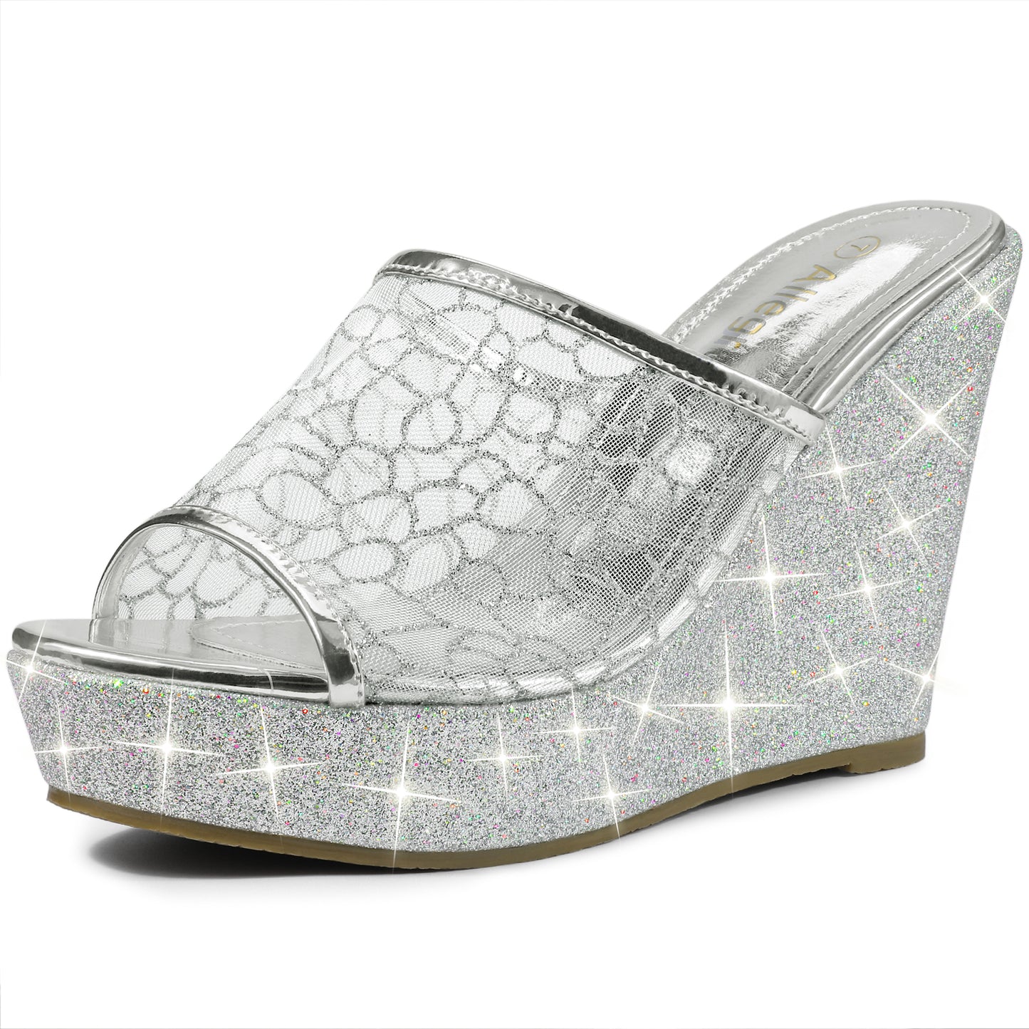 Sandalias de cuña con plataforma y brillo para mujer