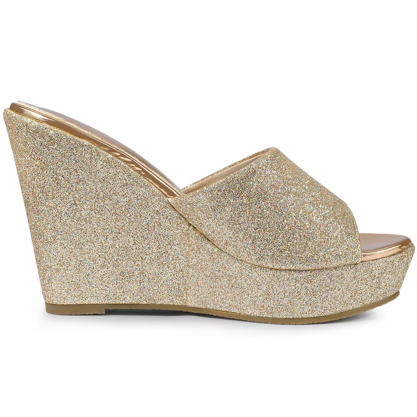 Sandalias de cuña con plataforma y brillo para mujer