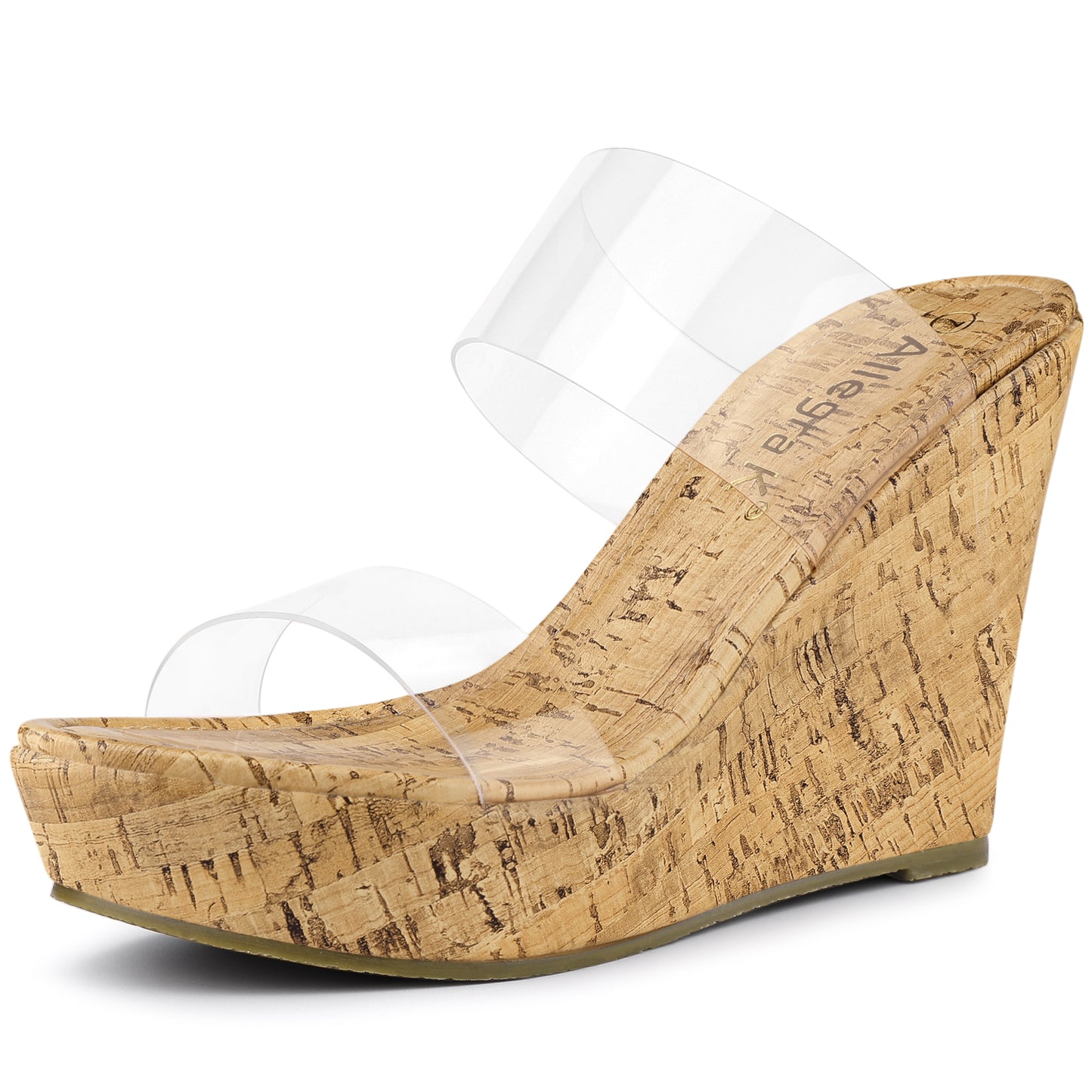 Sandalias de plataforma con tiras transparentes y tacón de cuña para mujer