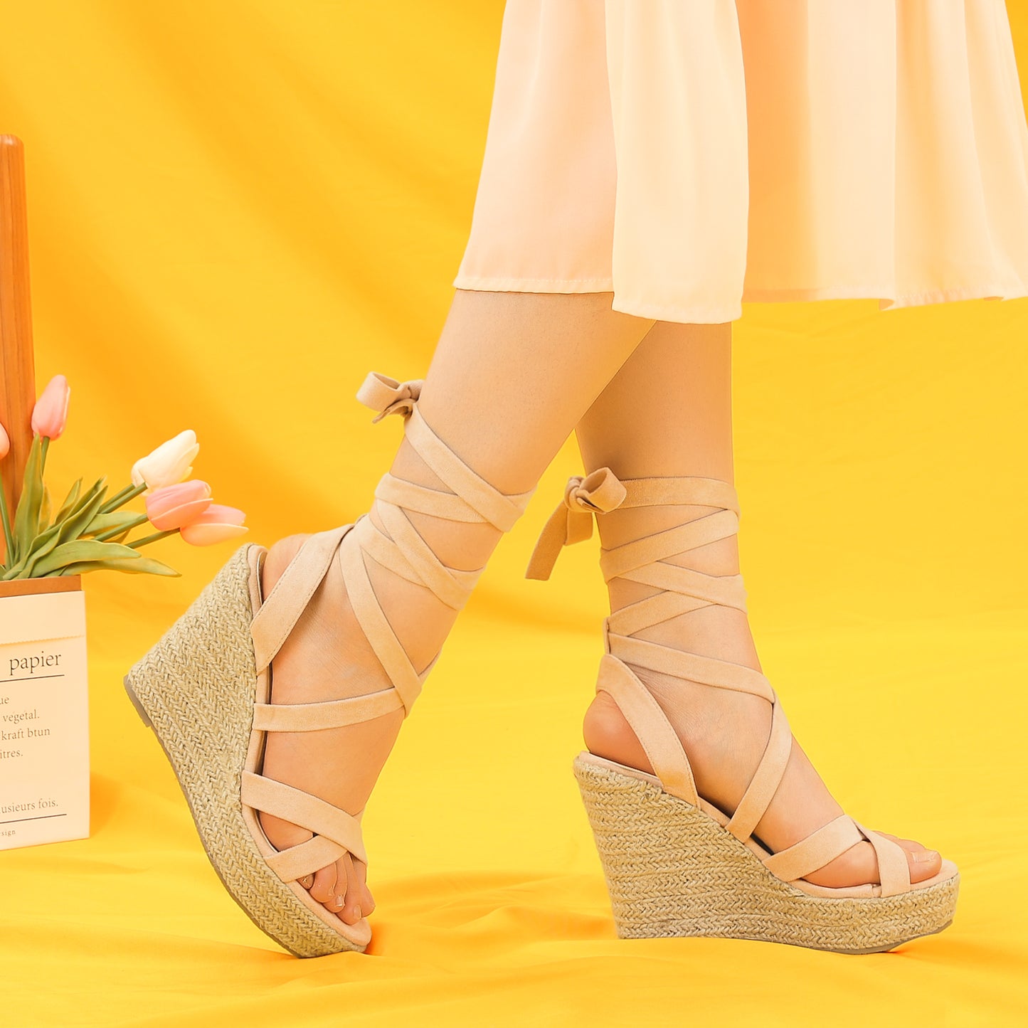 Alpargatas de plataforma con cordones y cuña para mujer