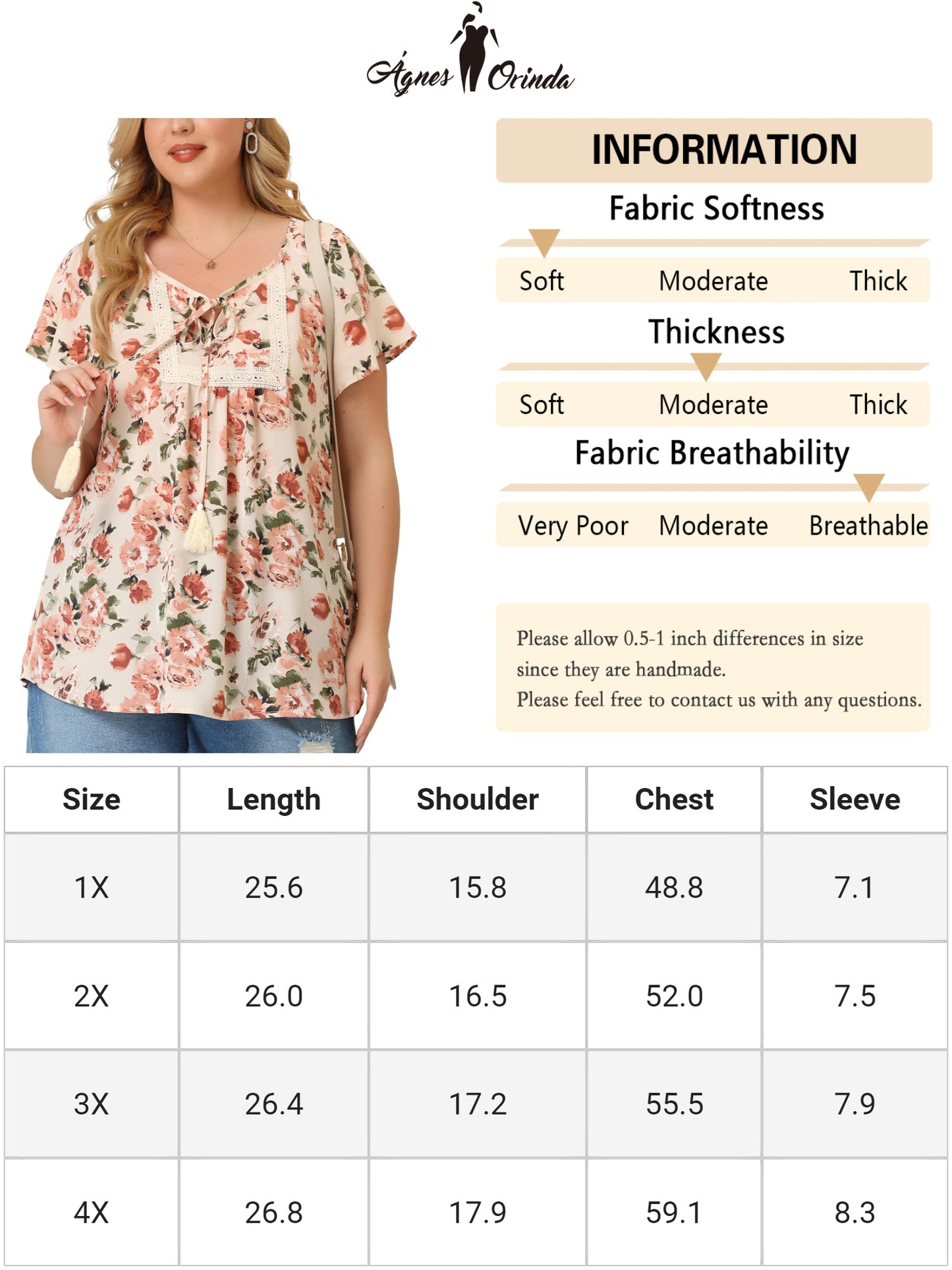 Blusas de talla grande para mujer, cuello redondo, manga corta, floral