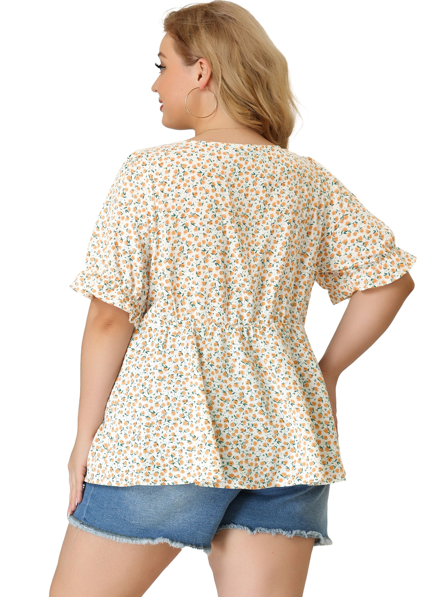 Women Plus Size Blouse Sweetheart Neck Floral Peplum Top
