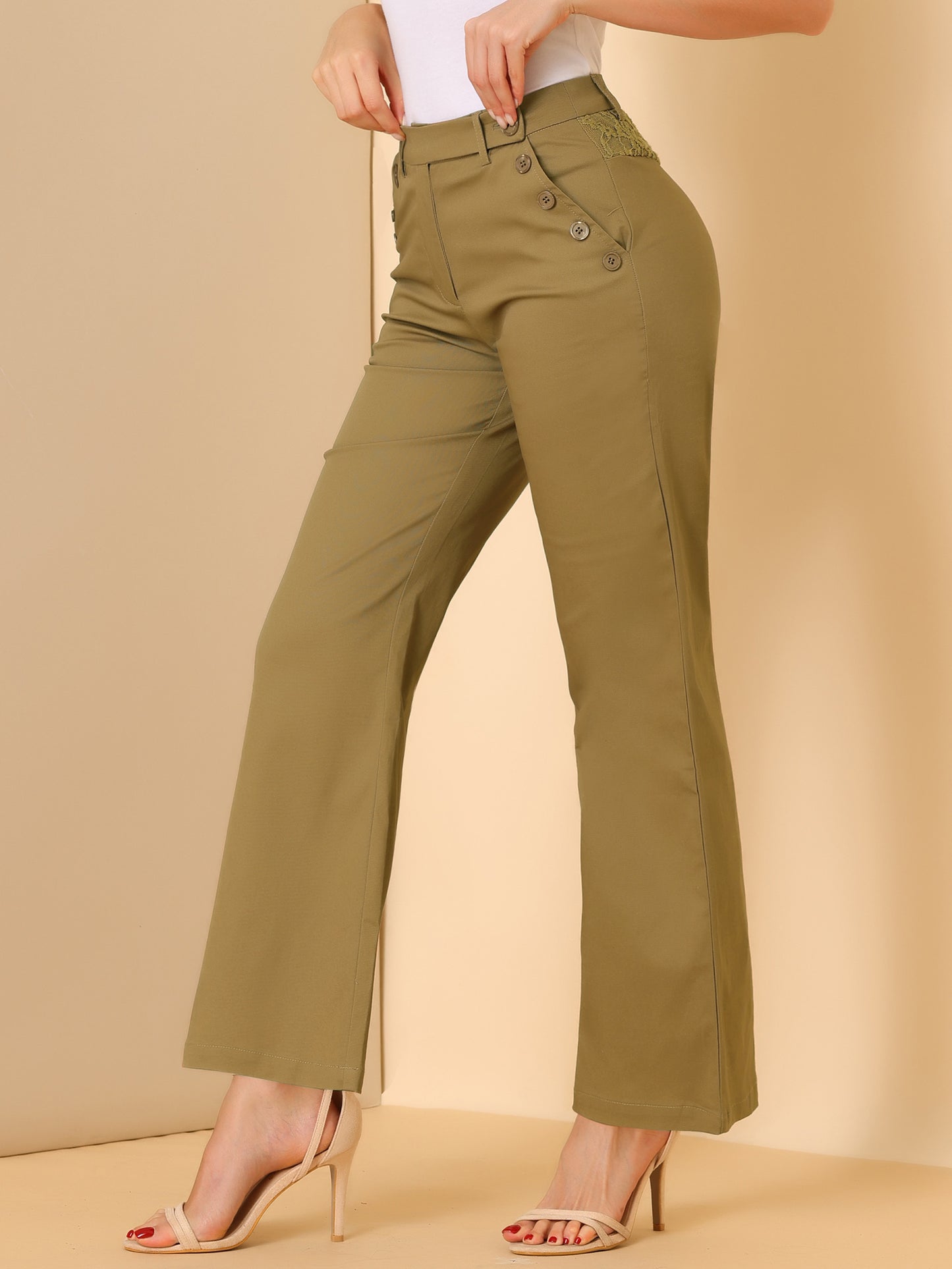 Women's Bell Bottom Long Pants High Waist Elegant Work Trousers