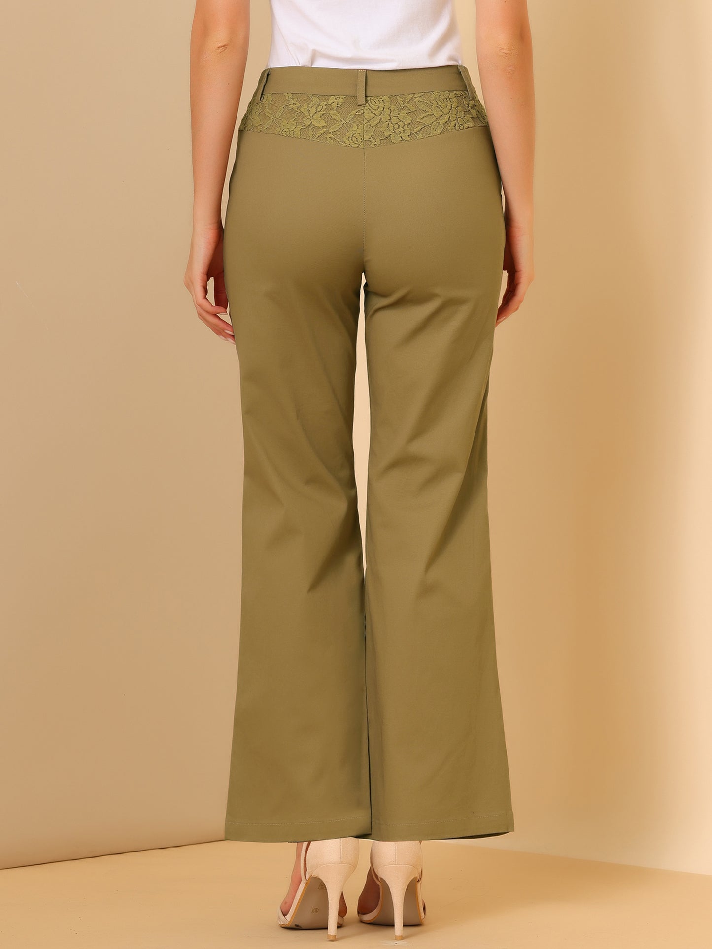 Women's Bell Bottom Long Pants High Waist Elegant Work Trousers