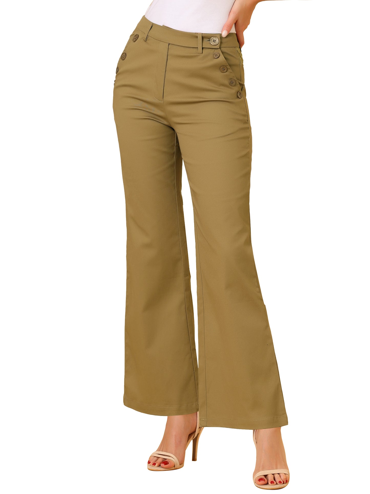 Women's Bell Bottom Long Pants High Waist Elegant Work Trousers