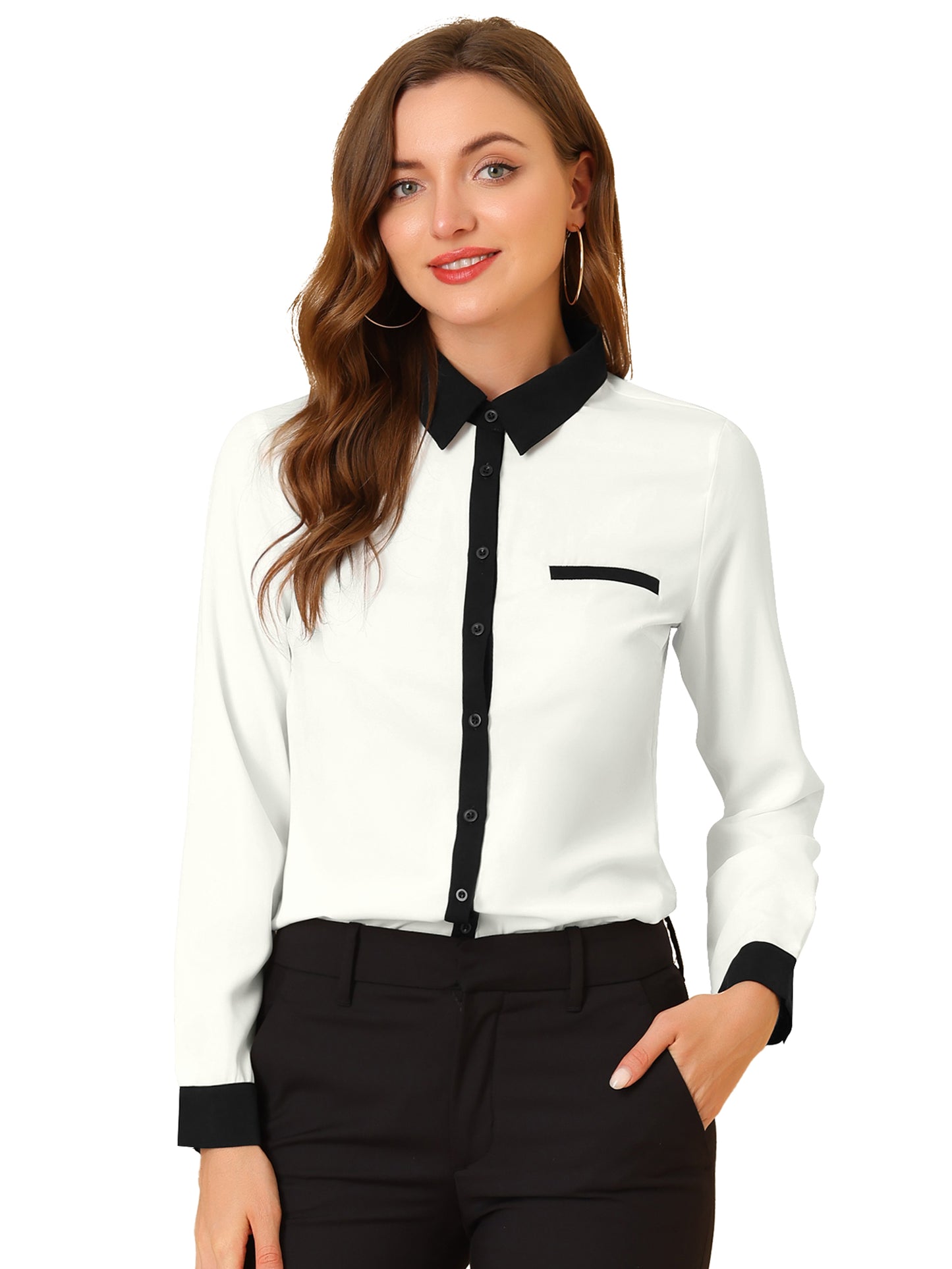 Women's Work Office Chiffon Long Sleeve Workwear Button Down Shirt (Available in Plus Size)