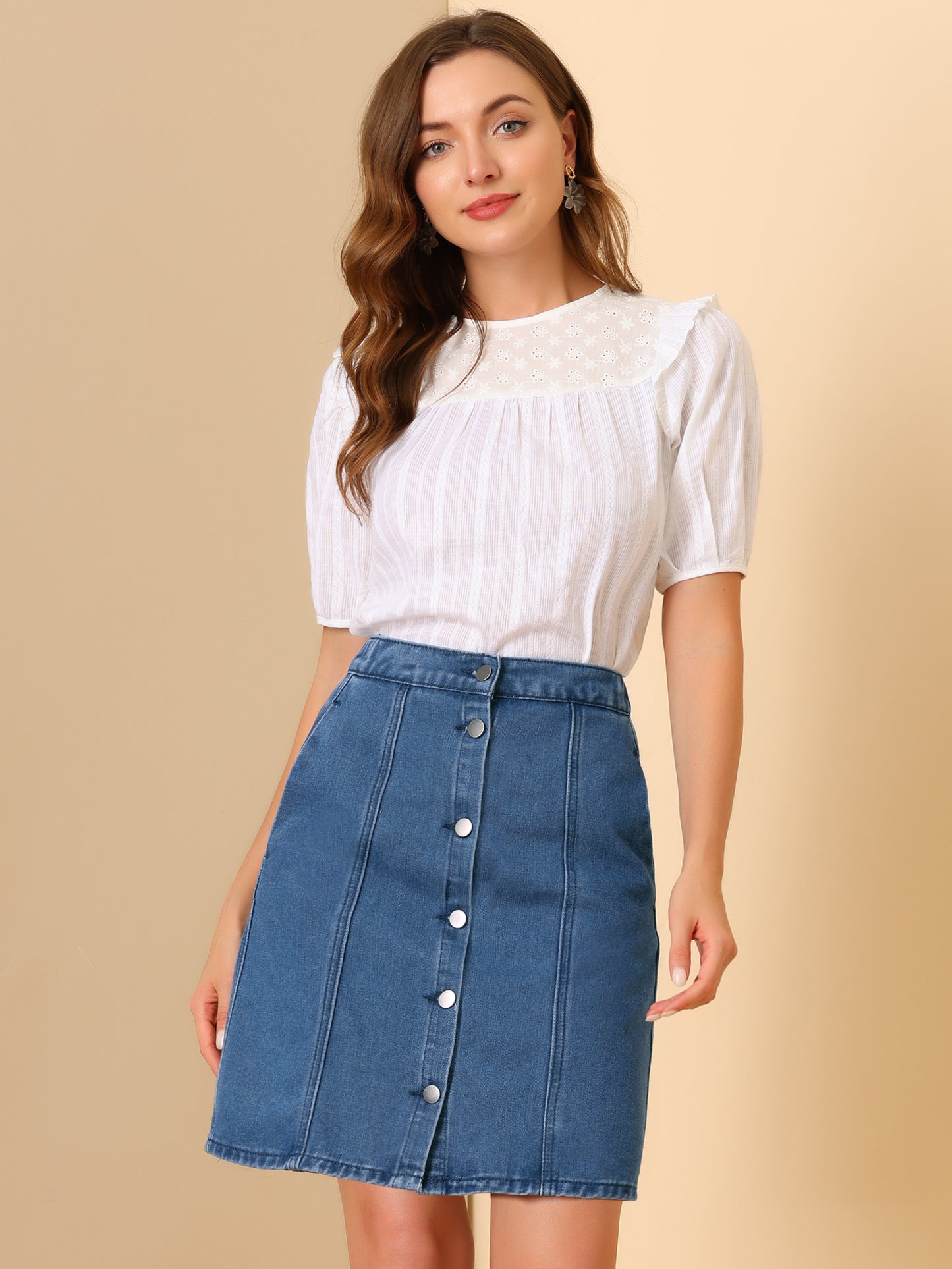 Women's Denim Skirts Summer Casual A-Line Short Button Down Jean Skirt (Available in Plus Size)
