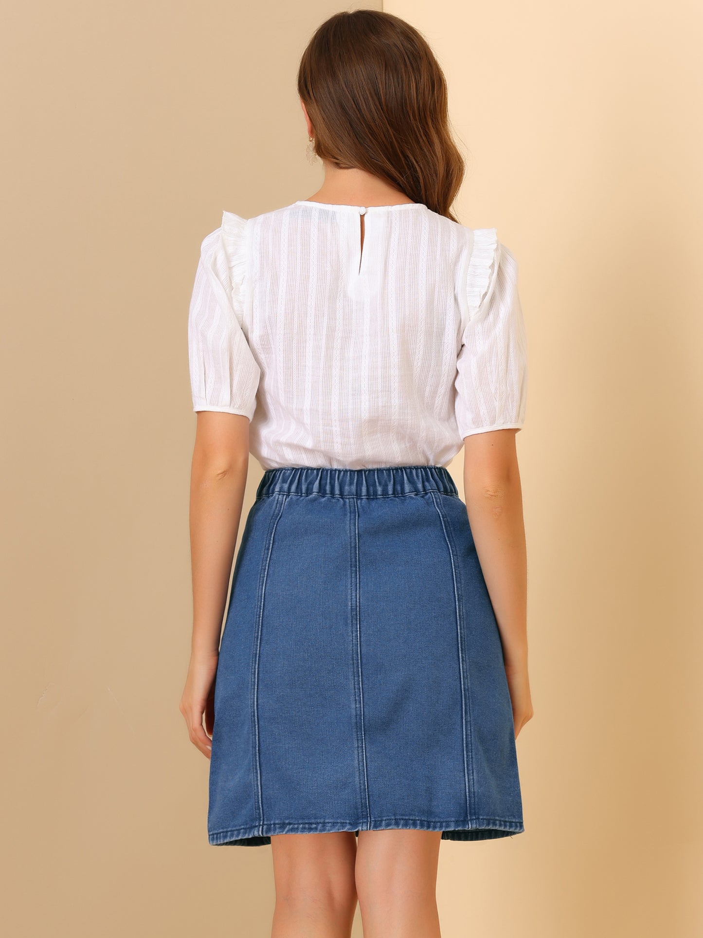 Women's Denim Skirts Summer Casual A-Line Short Button Down Jean Skirt (Available in Plus Size)