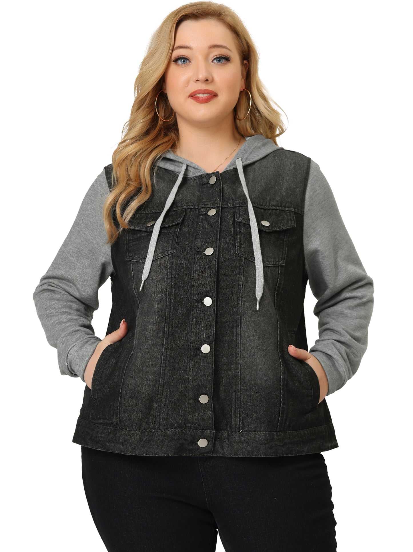 Chaqueta vaquera de talla grande para mujer con capucha, manga larga, estilo western, informal, con capucha, chaqueta vaquera