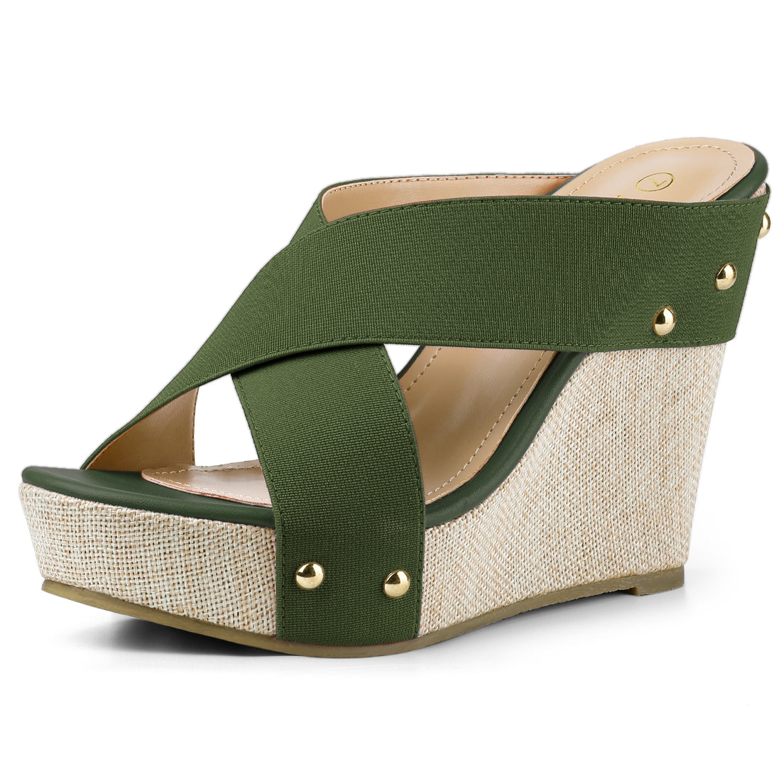 Sandalias de cuña con plataforma de lino y punta abierta para mujer