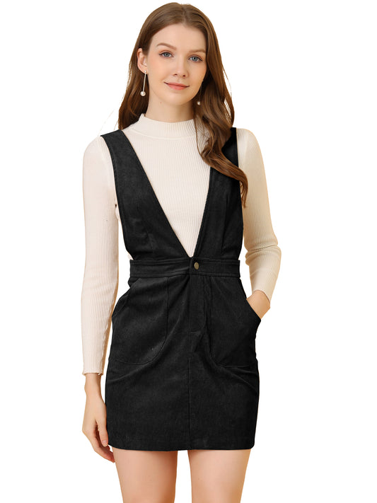 Women's Corduroy Overall Pinafore Dress Strap Suspender Skirt