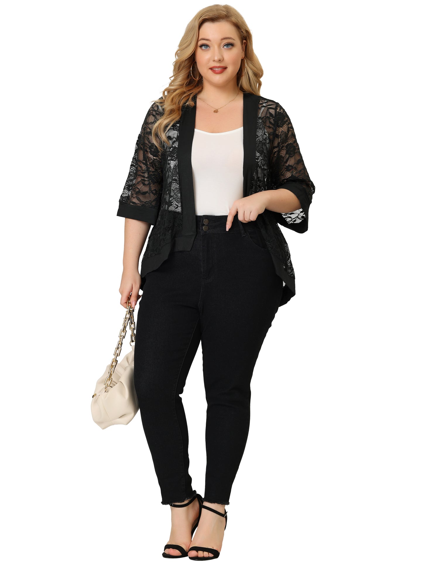 Women Plus Size Shrug Bolero Summer Lace Panel Sheer Loose Cardigan