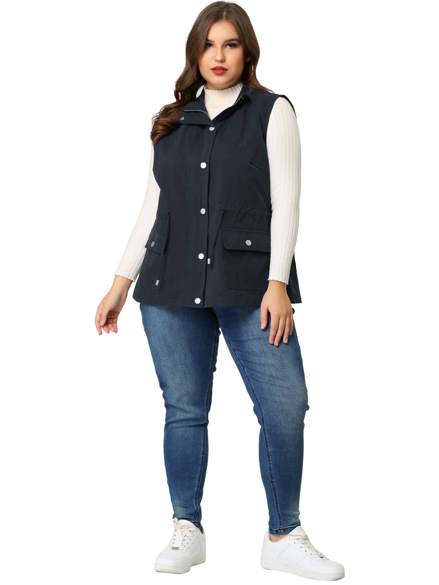 Women Plus Size Jackets Lightweight Sleeveless Anorak Cargo Vest