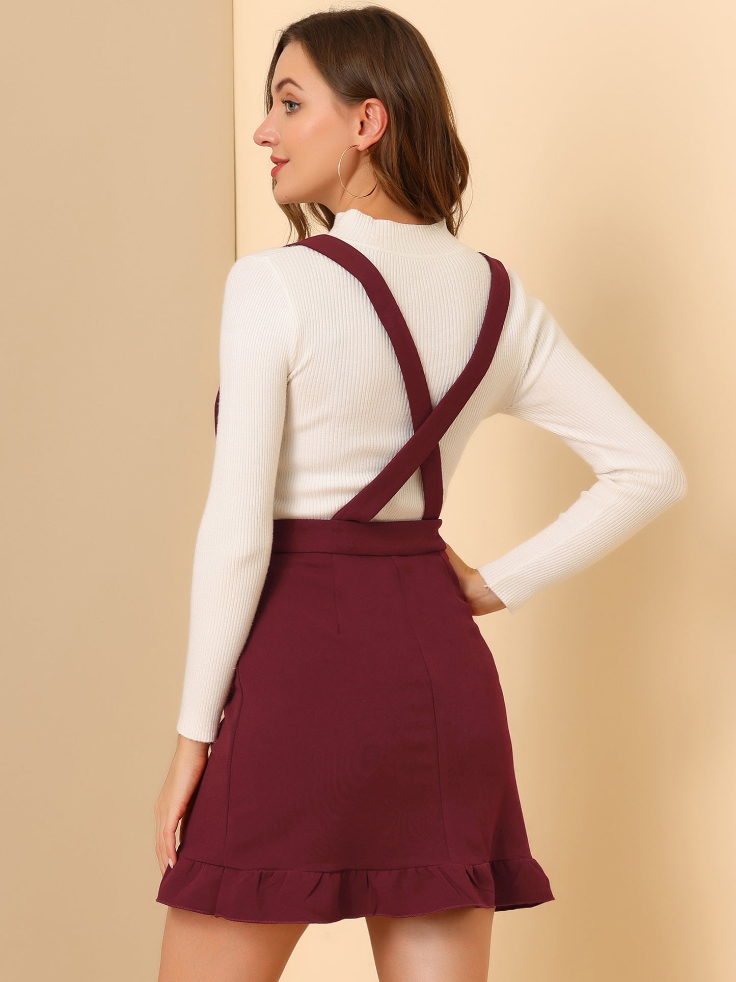 Women's Suspender Pinafore Dress Ruffle High Waist Overall Skirt