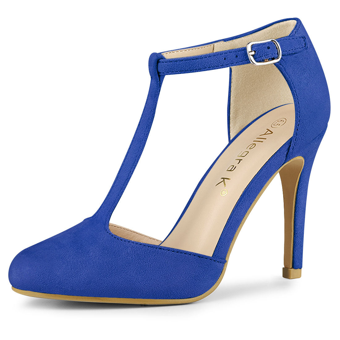 Zapatos de vestir con tiras en T, tacón de aguja y punta redondeada para mujer