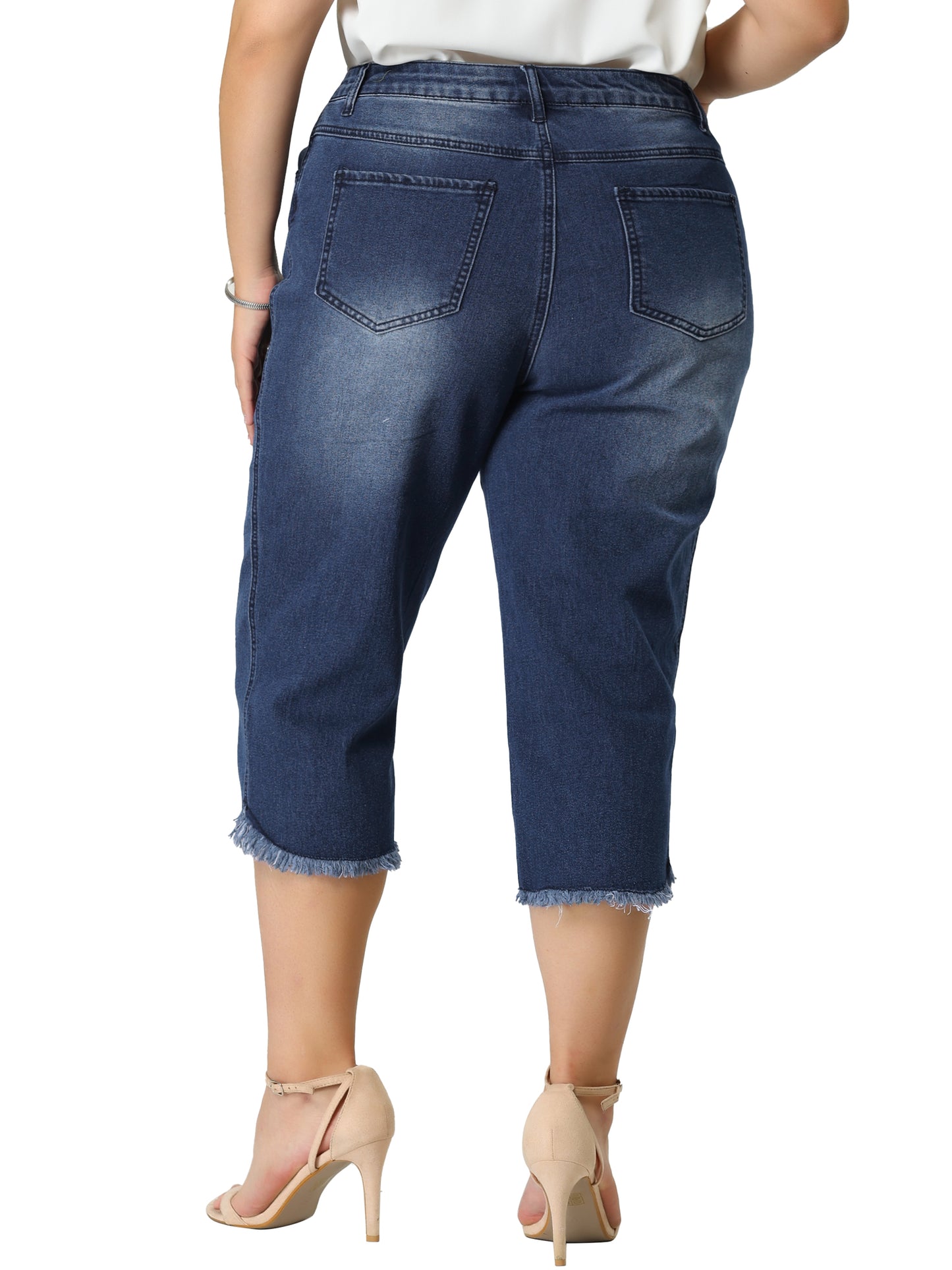 Women Plus Size Capri Jean Shorts Summer Mid Rise Stretchy Straight Leg Denim Jeggings with Pockets
