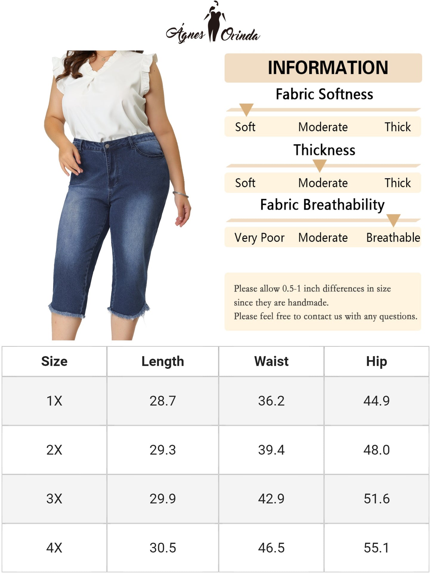 Women Plus Size Capri Jean Shorts Summer Mid Rise Stretchy Straight Leg Denim Jeggings with Pockets