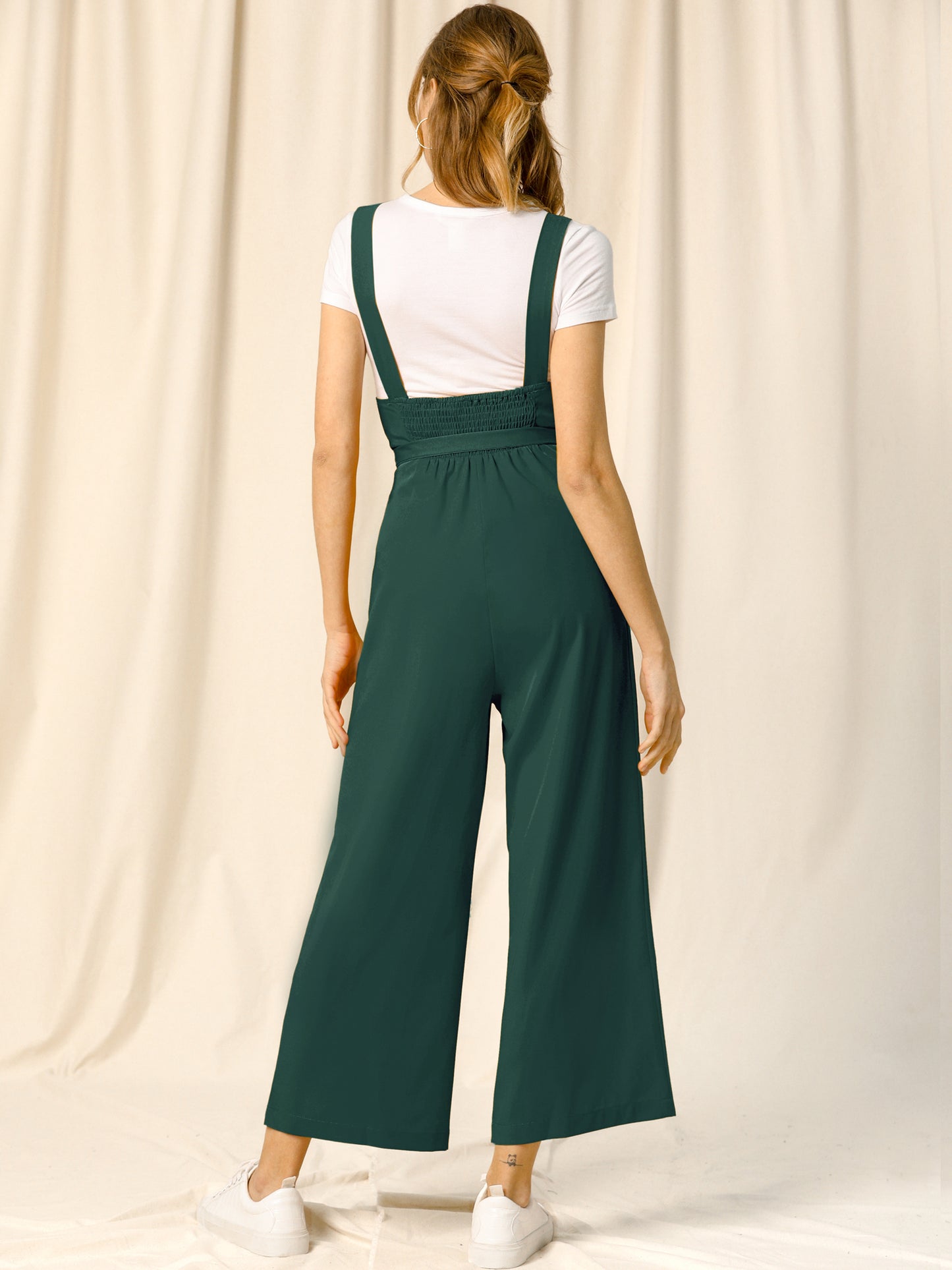 Women's Wide Leg Overalls Loose Fit Belted High Waist Suspenders Jumpsuits