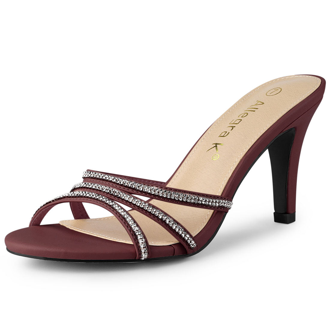 Sandalias de tacón de aguja con tiras y diamantes de imitación para mujer, con punta abierta y sin cordones