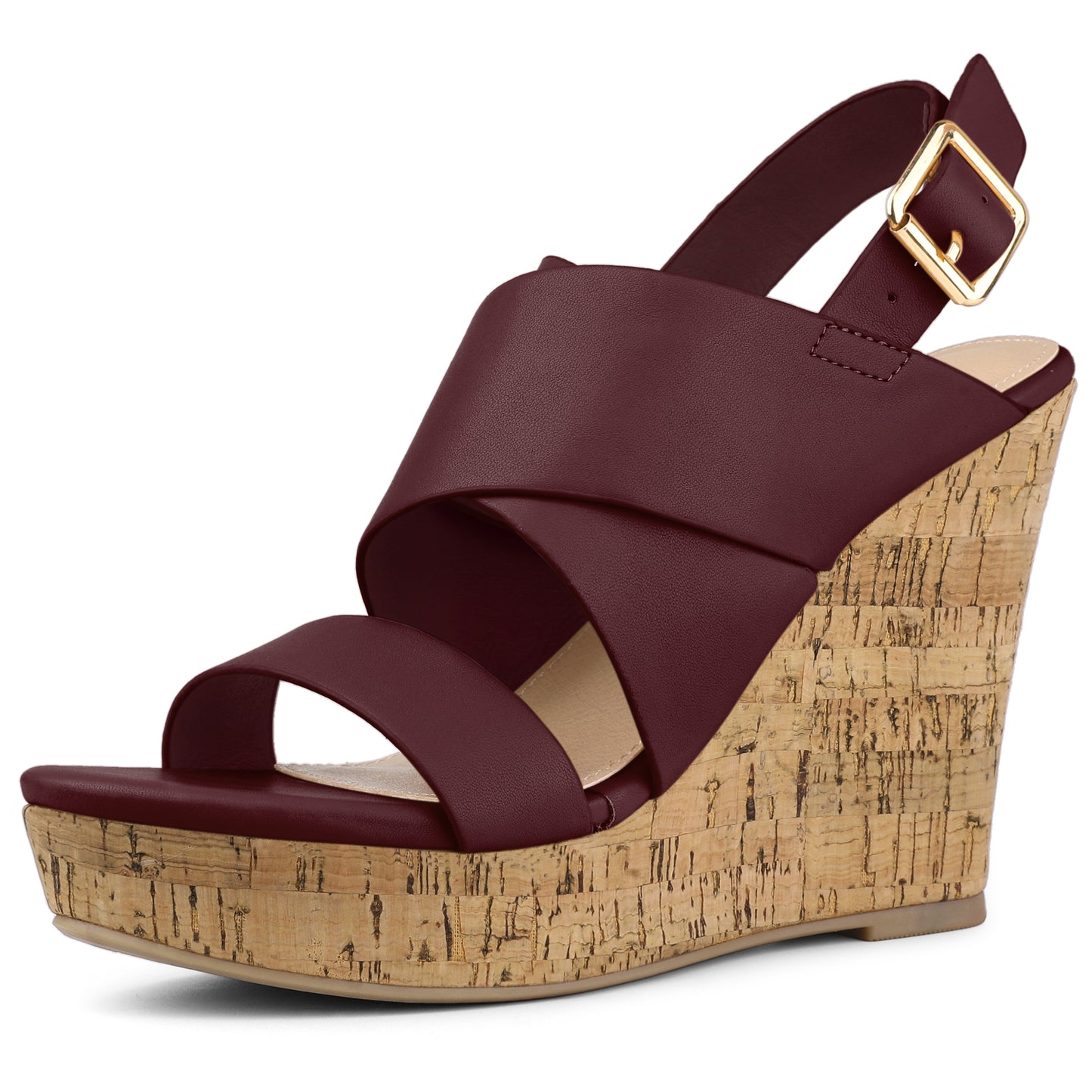 Women's Wood Decoration Strappy Platform Wedge Sandals