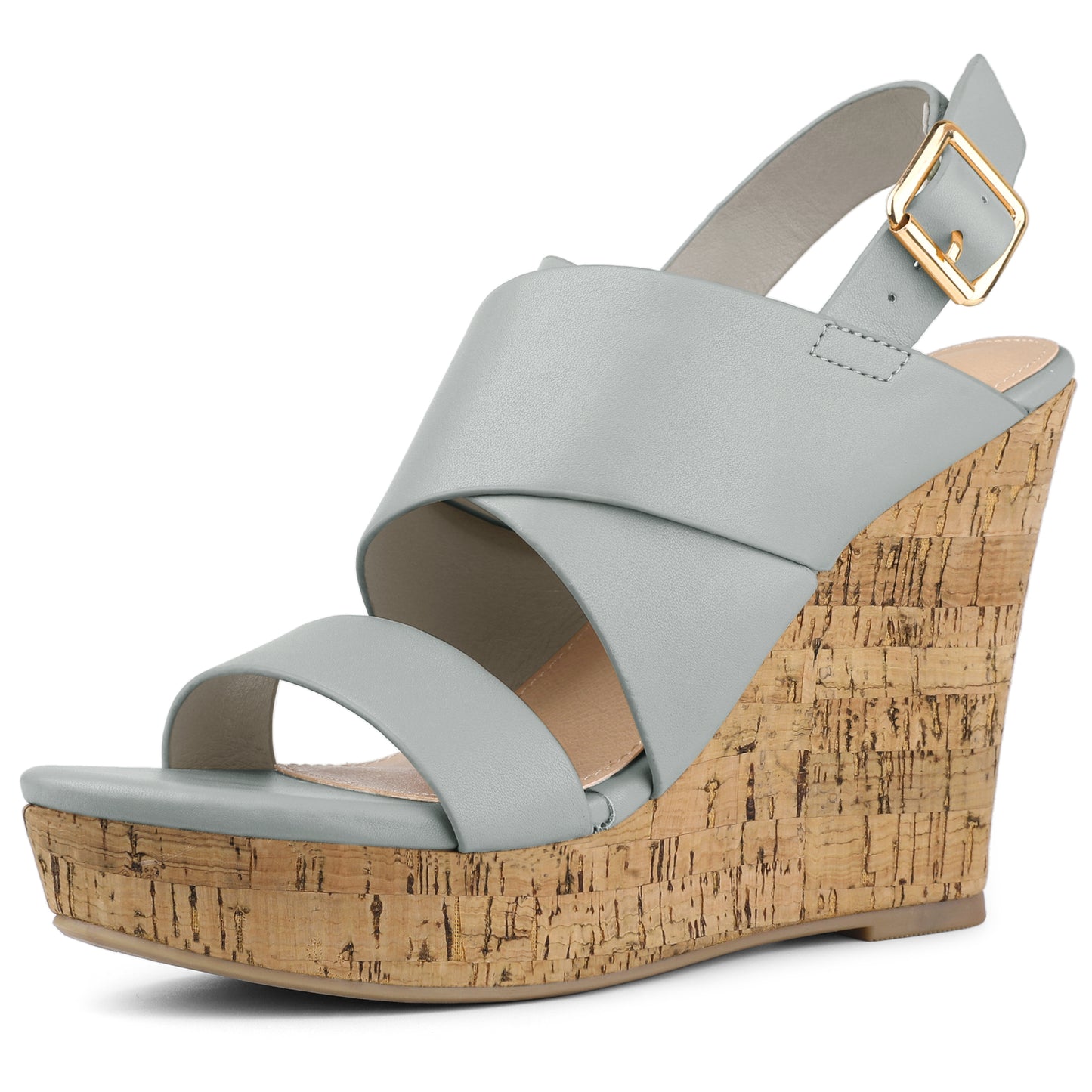 Sandalias de cuña con plataforma y tiras con decoración de madera para mujer
