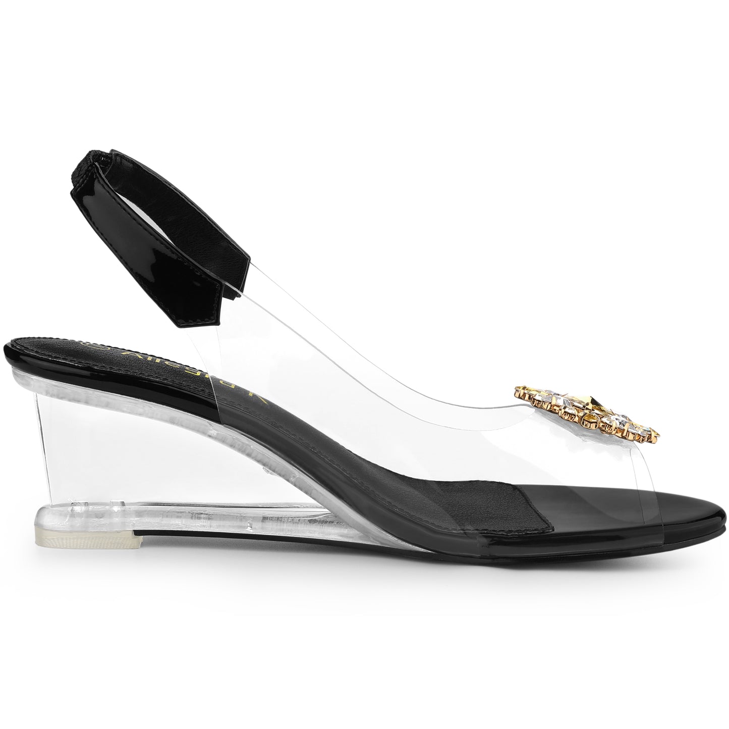 Women's Peep Toe Rhinestone Clear Wedges Heels Sandals