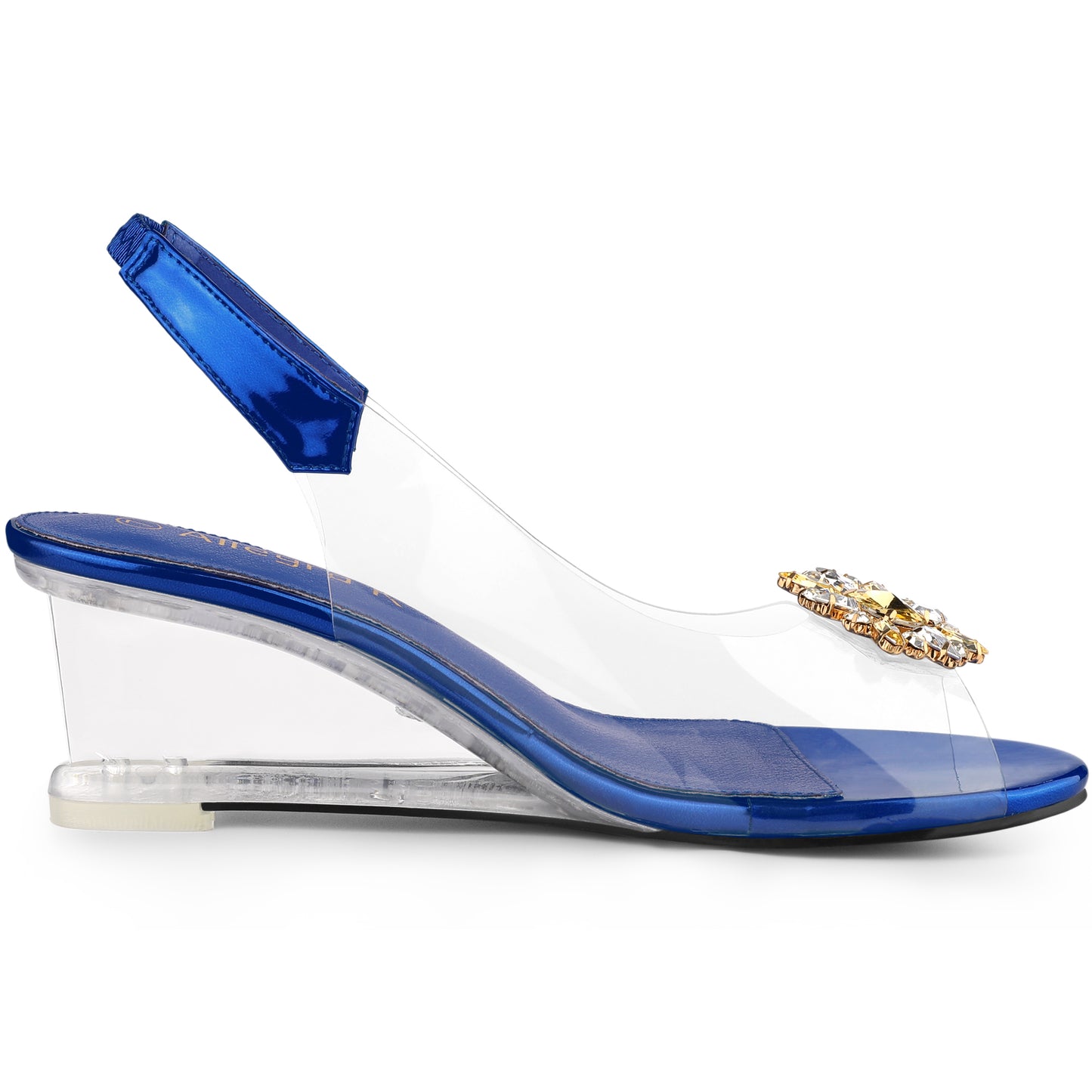 Sandalias de mujer con punta abierta, tacones de cuña transparentes y diamantes de imitación