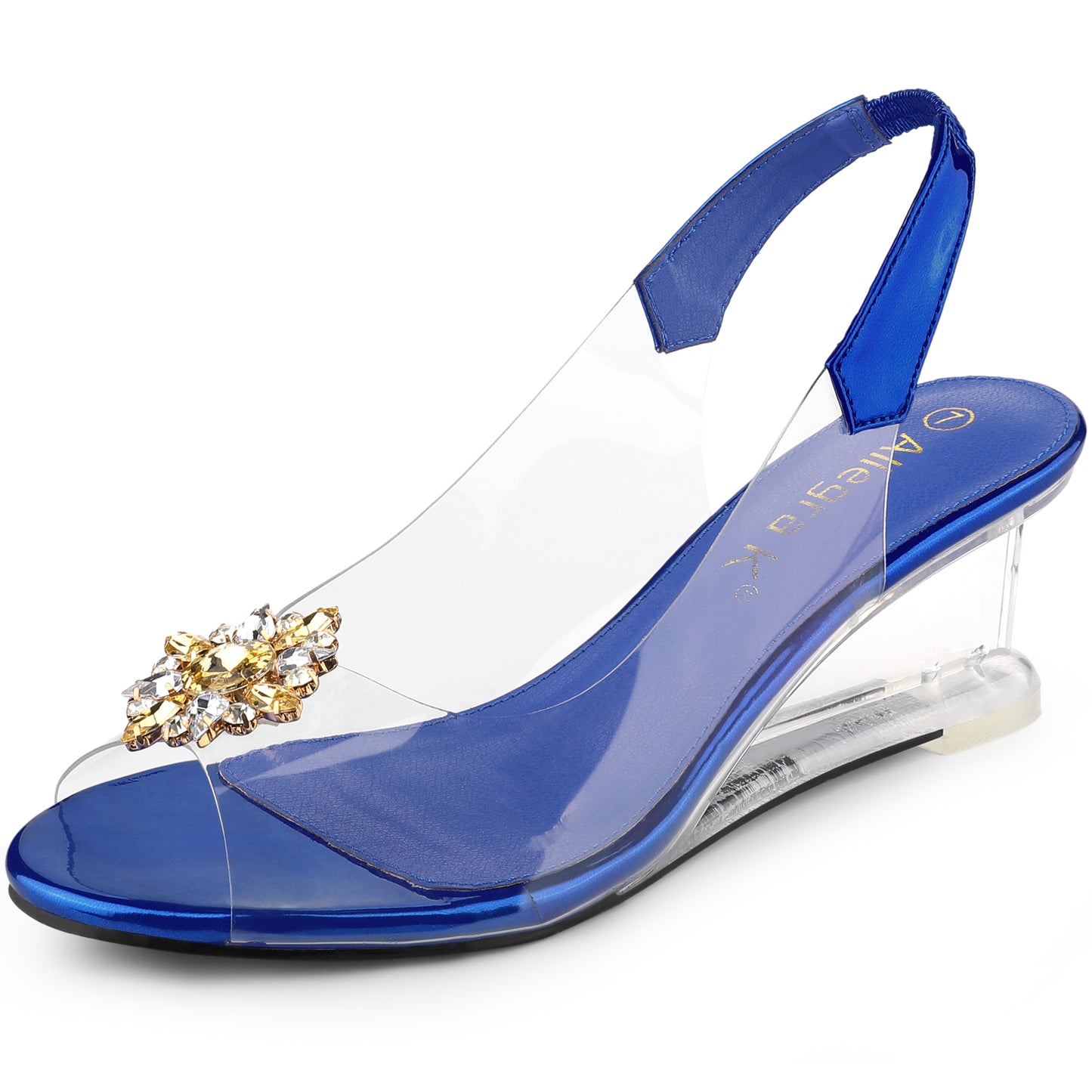 Sandalias de mujer con punta abierta, tacones de cuña transparentes y diamantes de imitación