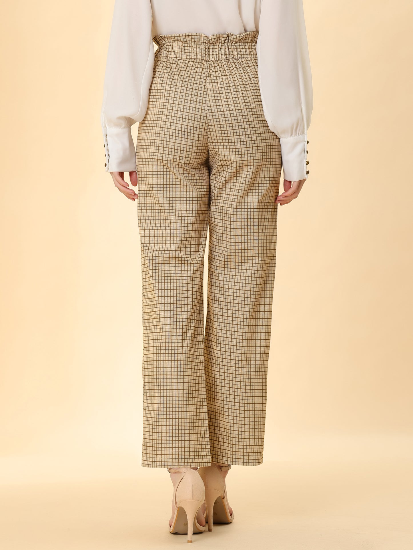Women's High Waist Casual Plaid Tartan Straight Leg Long Pants