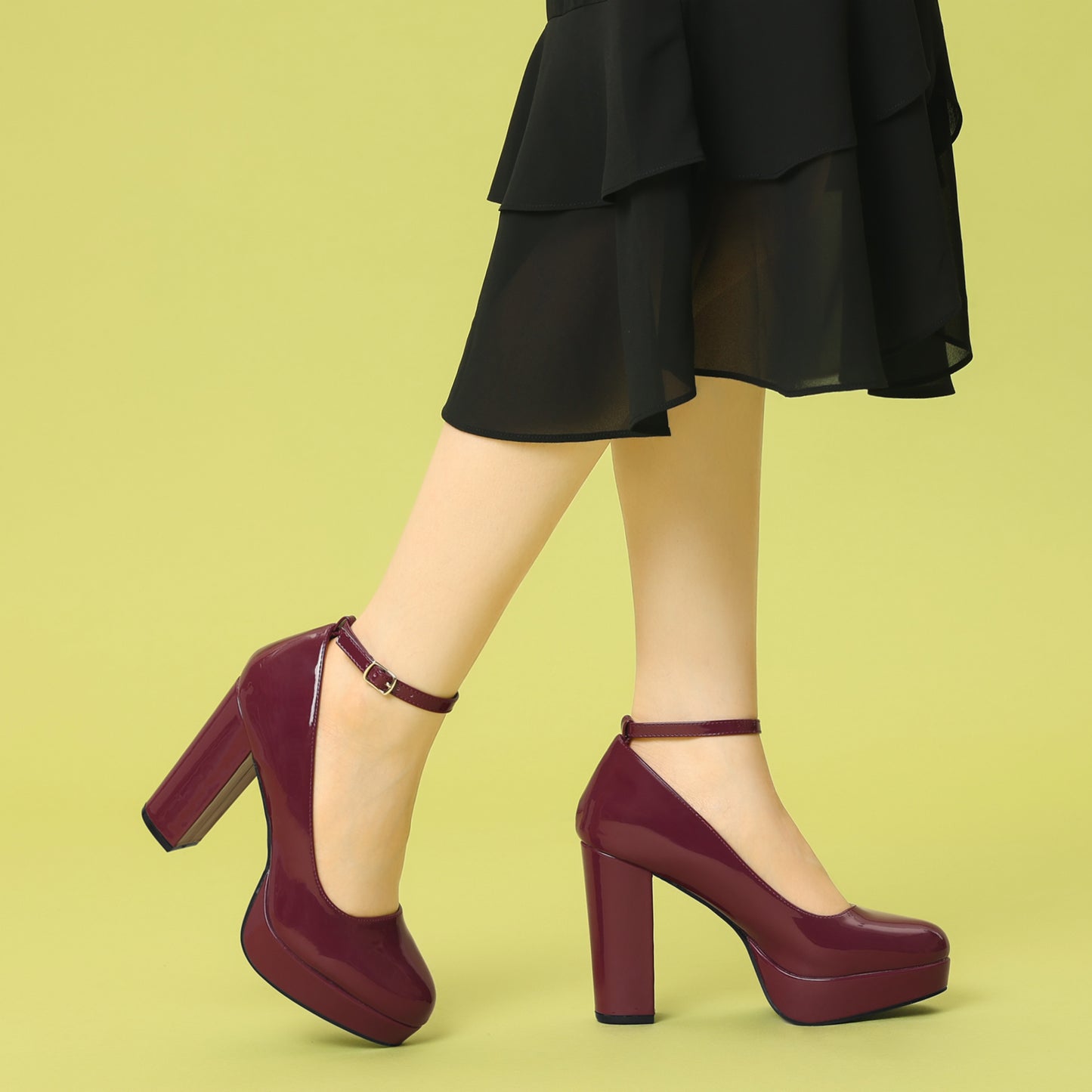 Zapatos Mary Jane de tacón grueso con plataforma y tira al tobillo para mujer