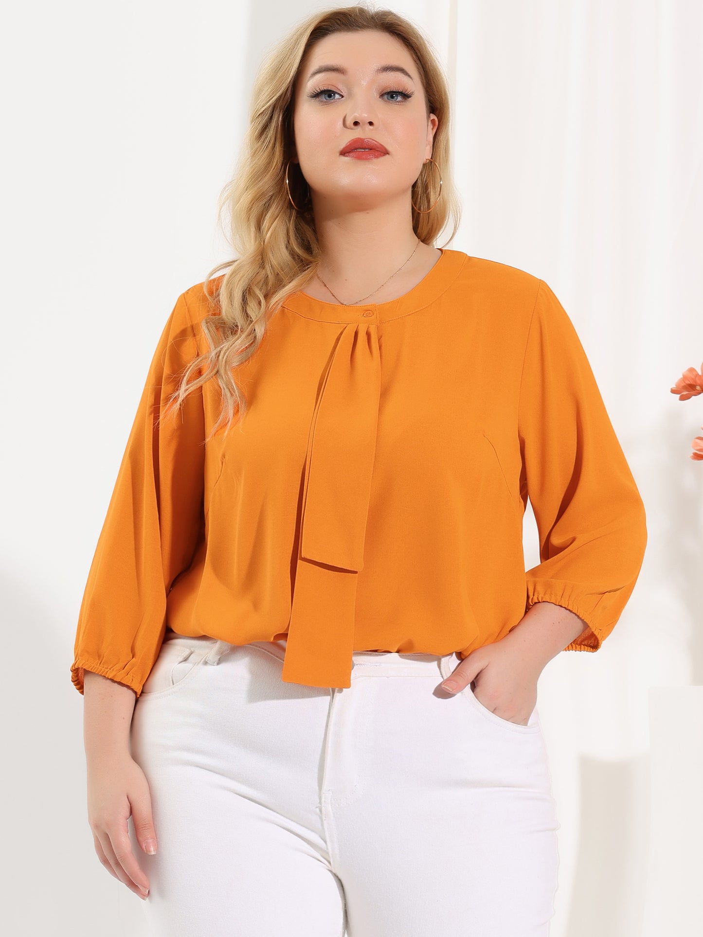 Women's Plus Size Work Round Neck Ruffle Chiffon Blouse Top