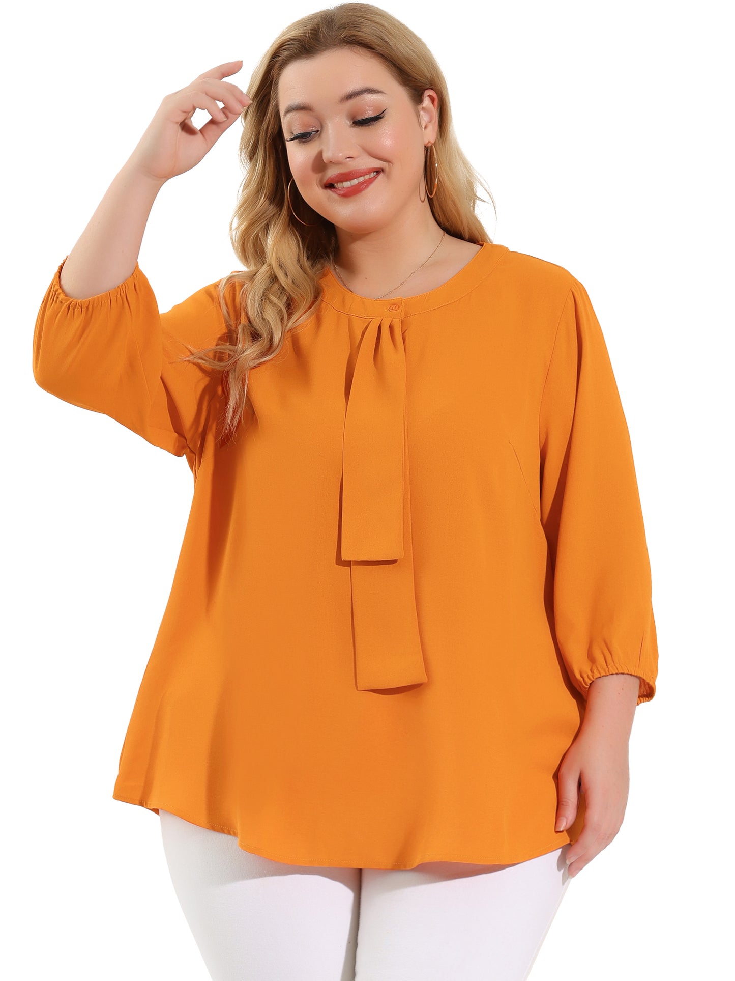 Women's Plus Size Work Round Neck Ruffle Chiffon Blouse Top