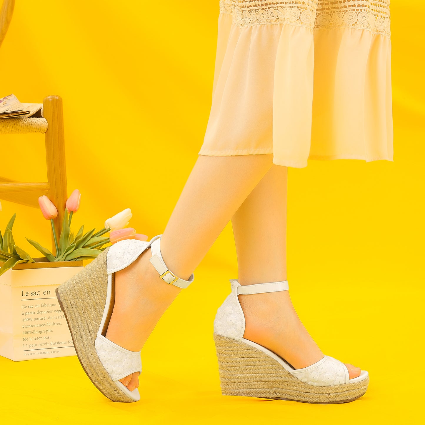 Women's Lace Platform Espadrilles Wedge Heels Sandals