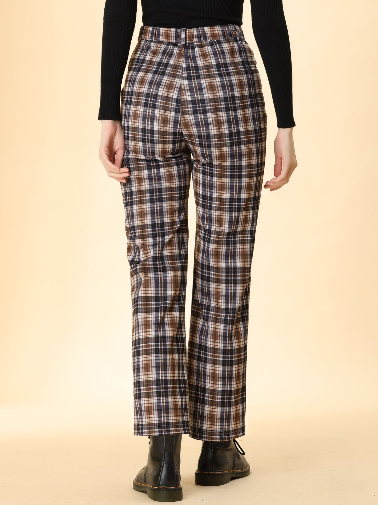 Women's Plaid Cropped Trousers Button Casual Tartan Check Work Pants (Available in Plus Size)