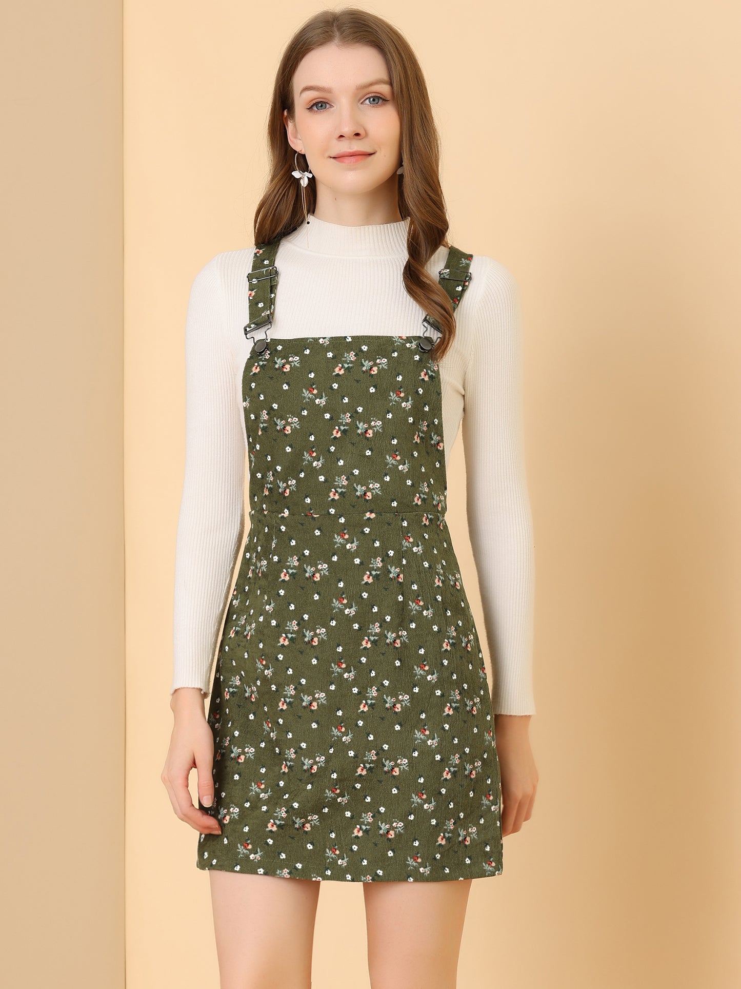 Women's Suspender Skirt Adjustable Strap Pinafore Corduroy Overalls Dress
