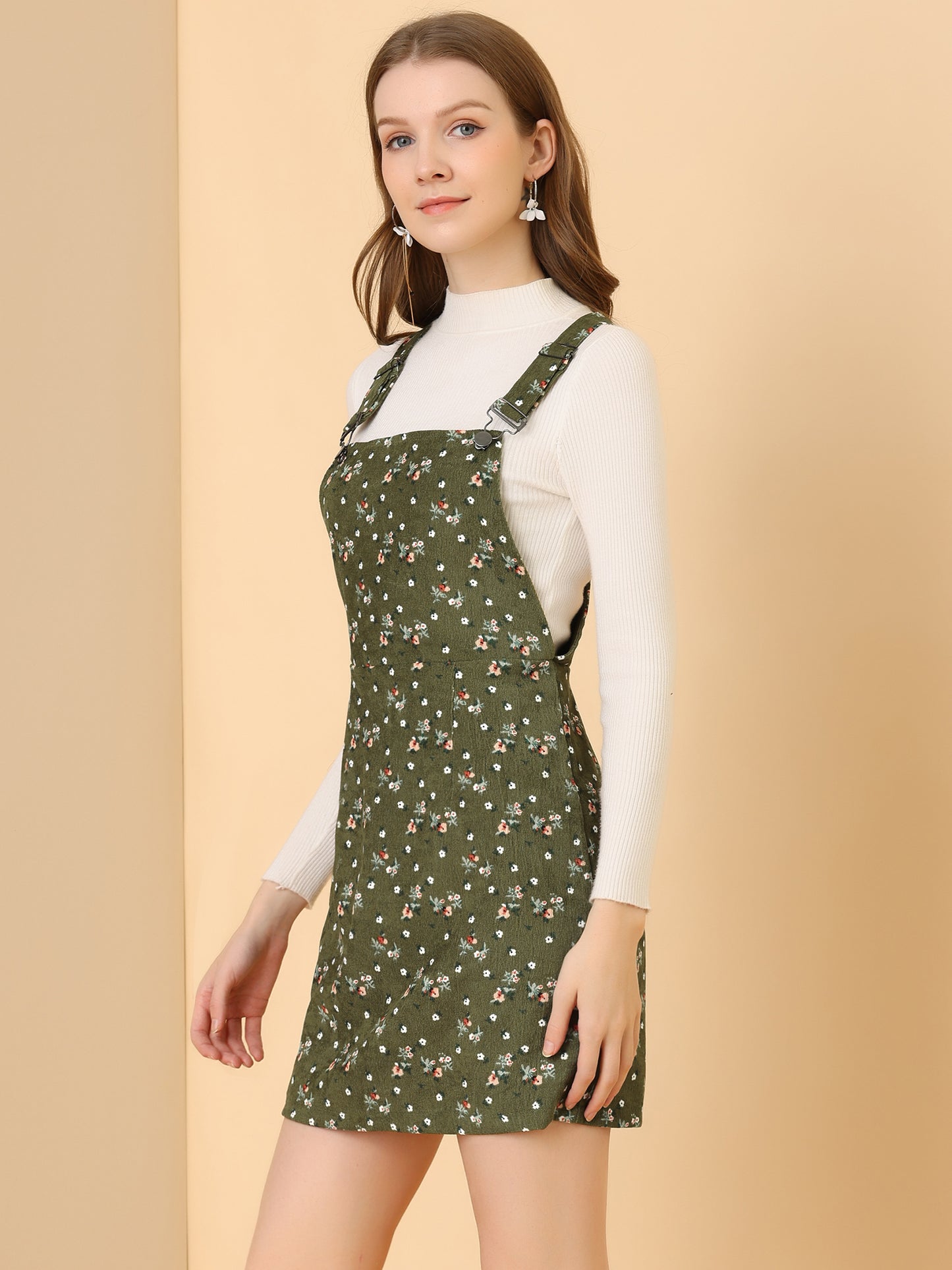 Women's Suspender Skirt Adjustable Strap Pinafore Corduroy Overalls Dress