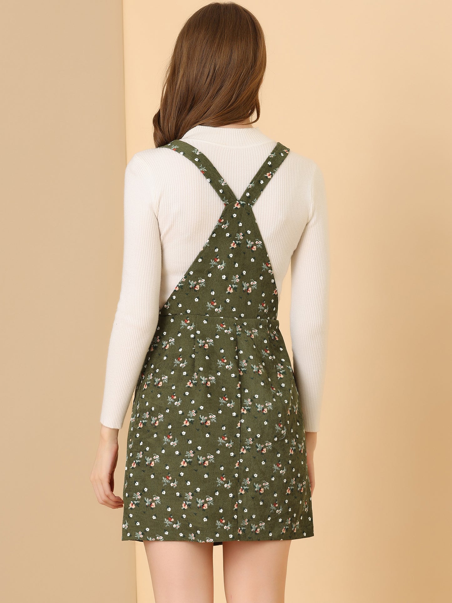 Women's Suspender Skirt Adjustable Strap Pinafore Corduroy Overalls Dress