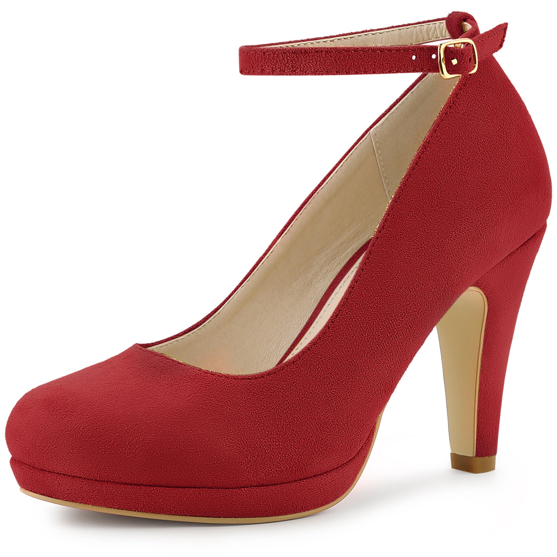 Zapatos de tacón de aguja con tiras en el tobillo y punta redonda para mujer