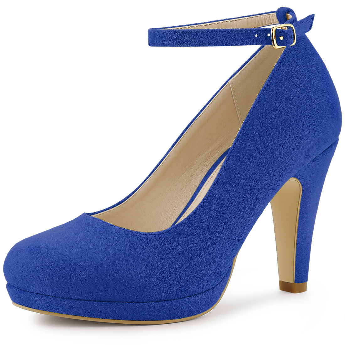 Zapatos de tacón de aguja con tiras en el tobillo y punta redonda para mujer