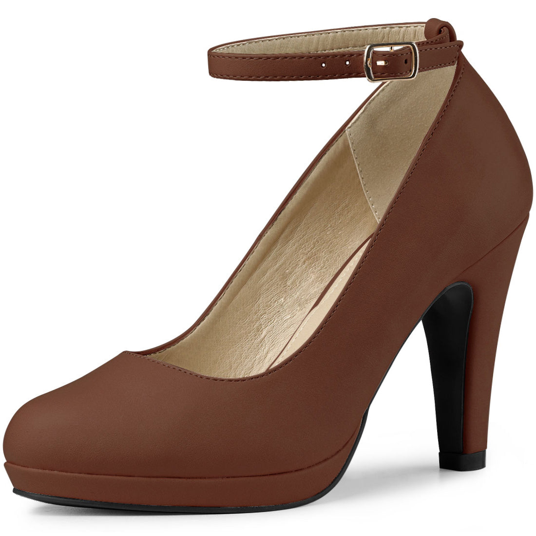 Zapatos de tacón de aguja con tiras en el tobillo y punta redonda para mujer