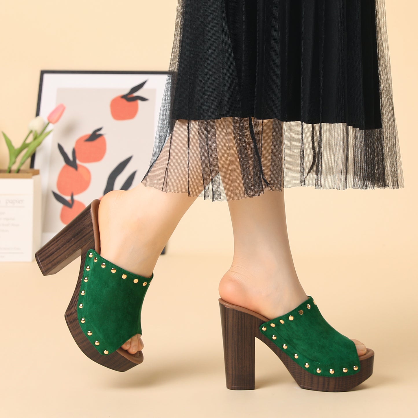 Women's Open Toe Platform Block Heel Slides Sandals