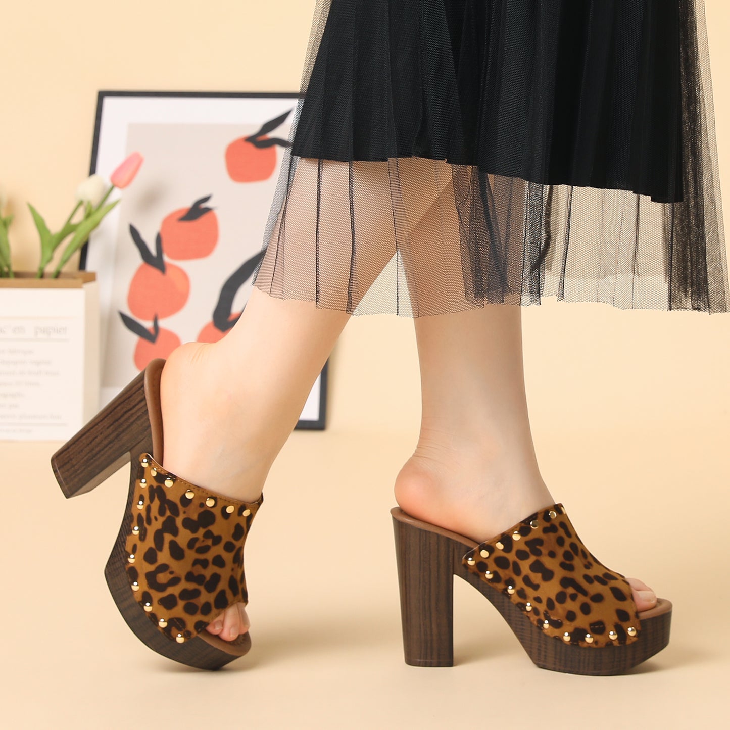 Women's Open Toe Platform Block Heel Slides Sandals