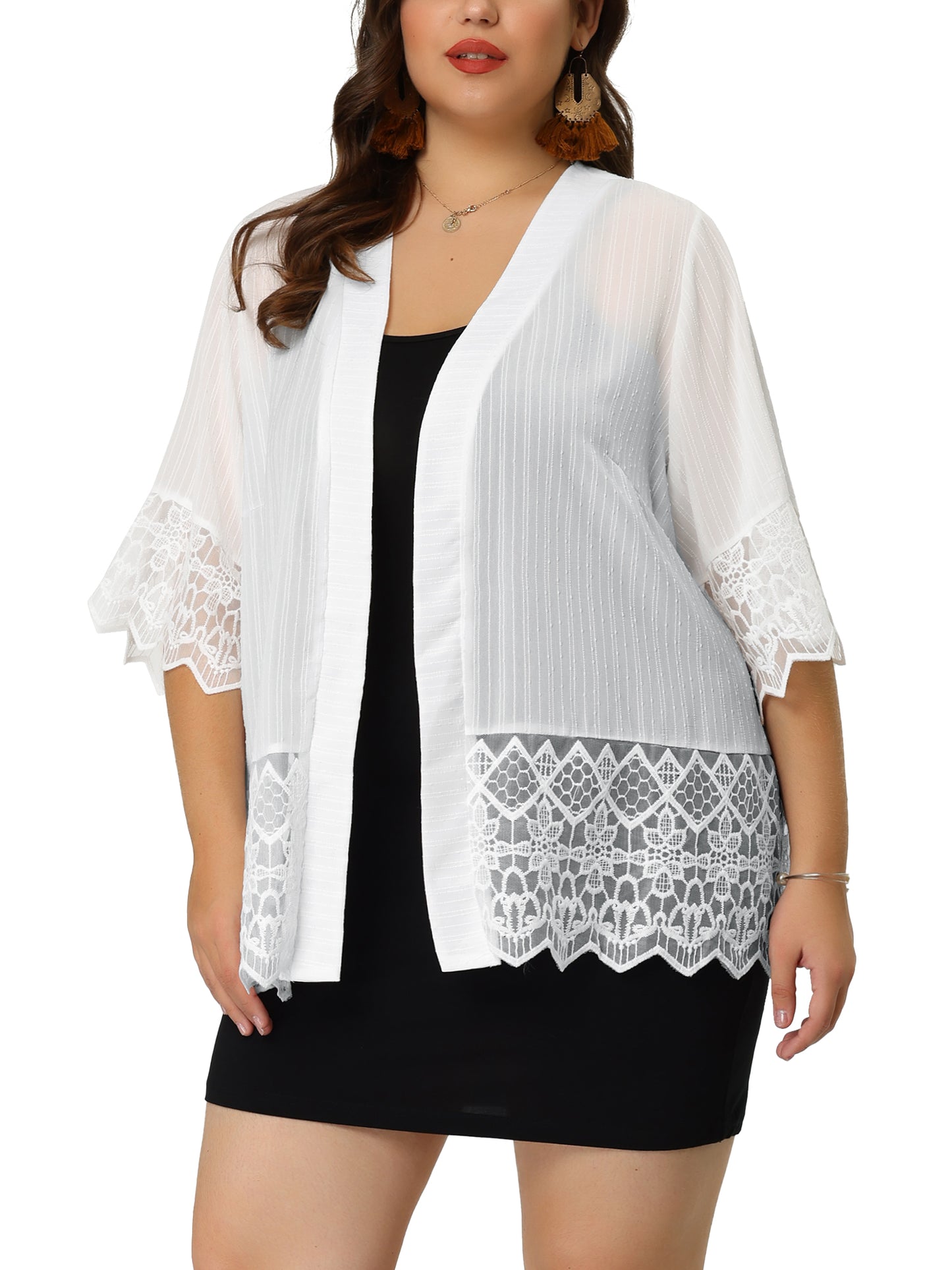 Women's Summer Lace Shrug Plus Size 1/2 Sleeve Bohemian Bikini Cover Lace Kimono Cardigan