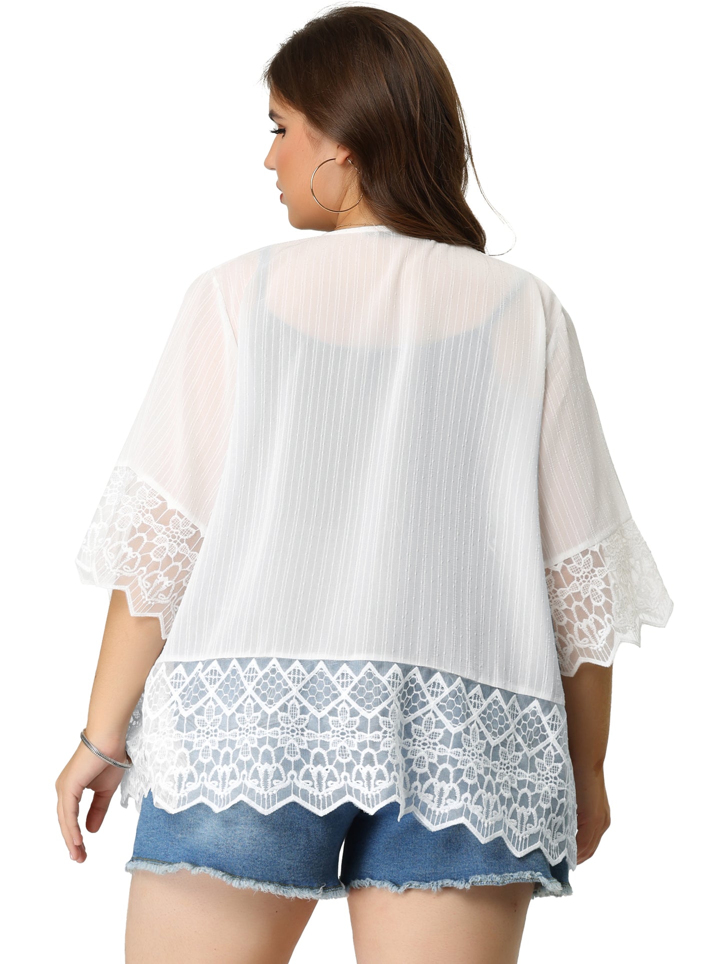 Women's Summer Lace Shrug Plus Size 1/2 Sleeve Bohemian Bikini Cover Lace Kimono Cardigan