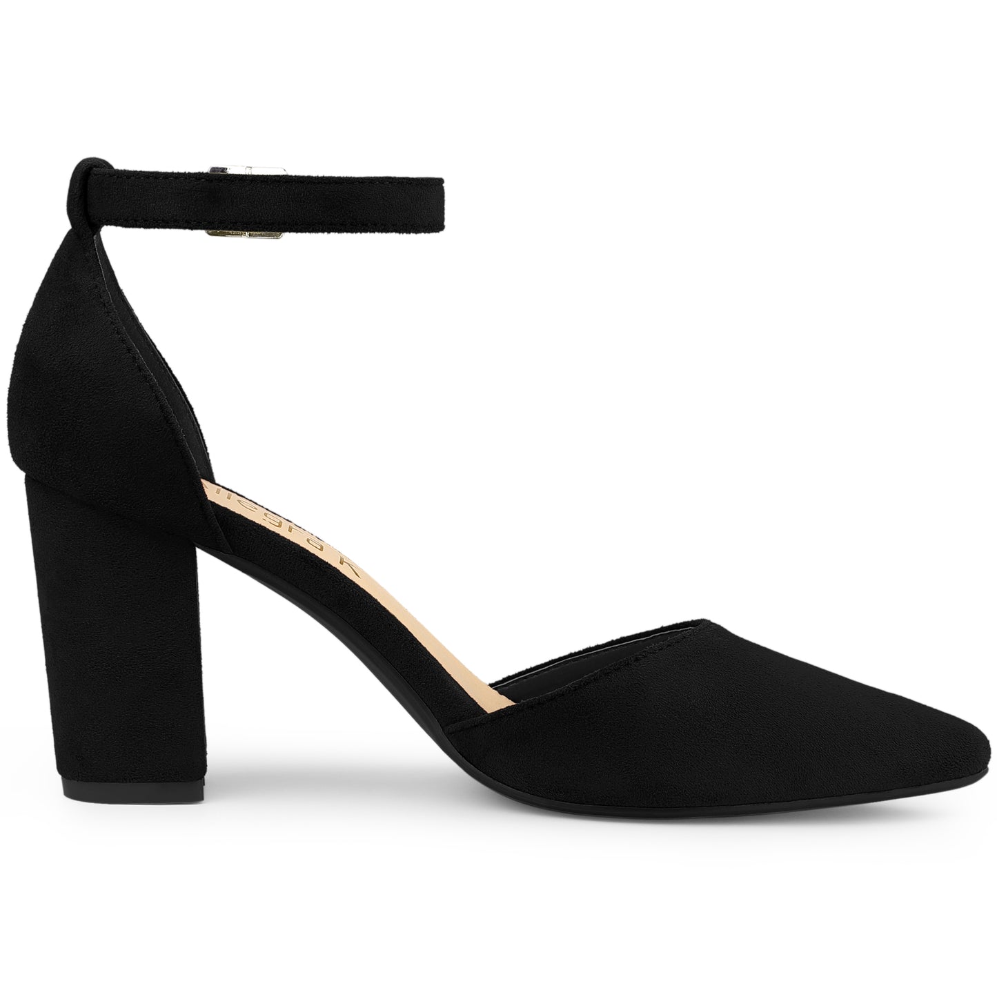Zapatos de tacón de bloque con punta puntiaguda y tira al tobillo para mujer