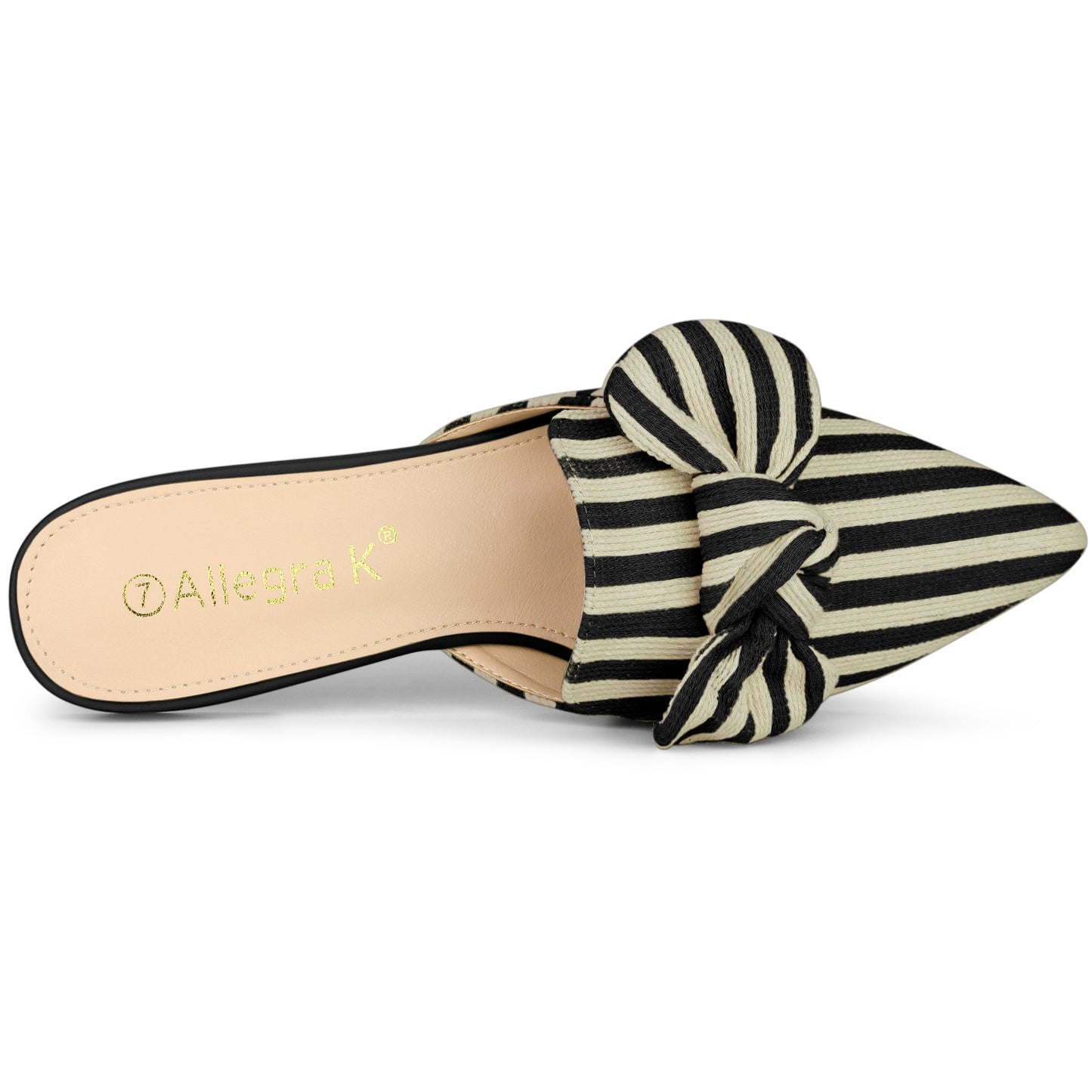 Women's Pointed Toe Slip on Flat Stripe Bow Slides Mules