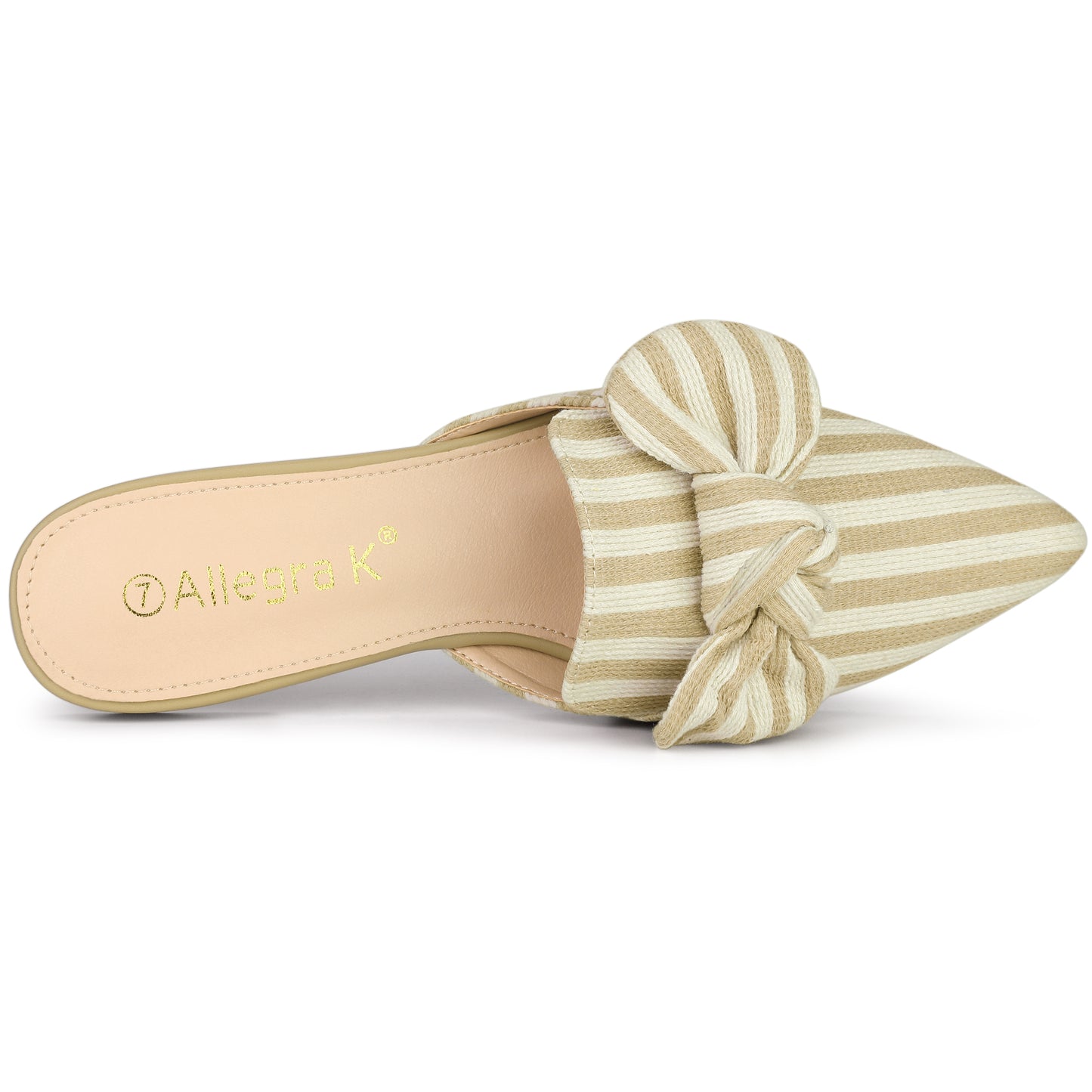 Women's Pointed Toe Slip on Flat Stripe Bow Slides Mules