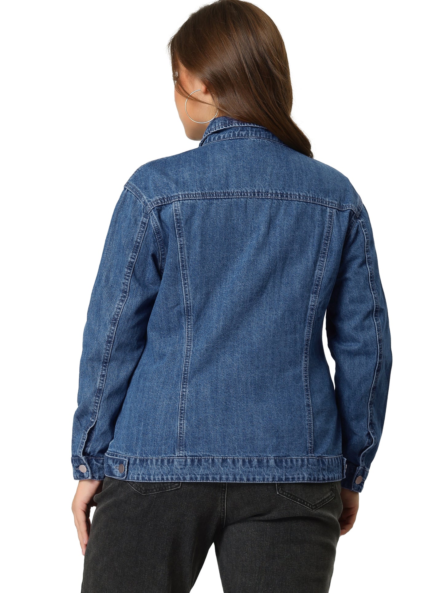 Women's Plus Size Jean Jacket Stitching Button Front Washed Denim Jacket