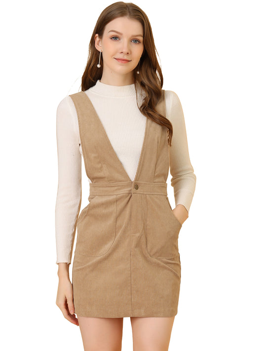 Women's Corduroy Overall Pinafore Dress Strap Suspender Skirt