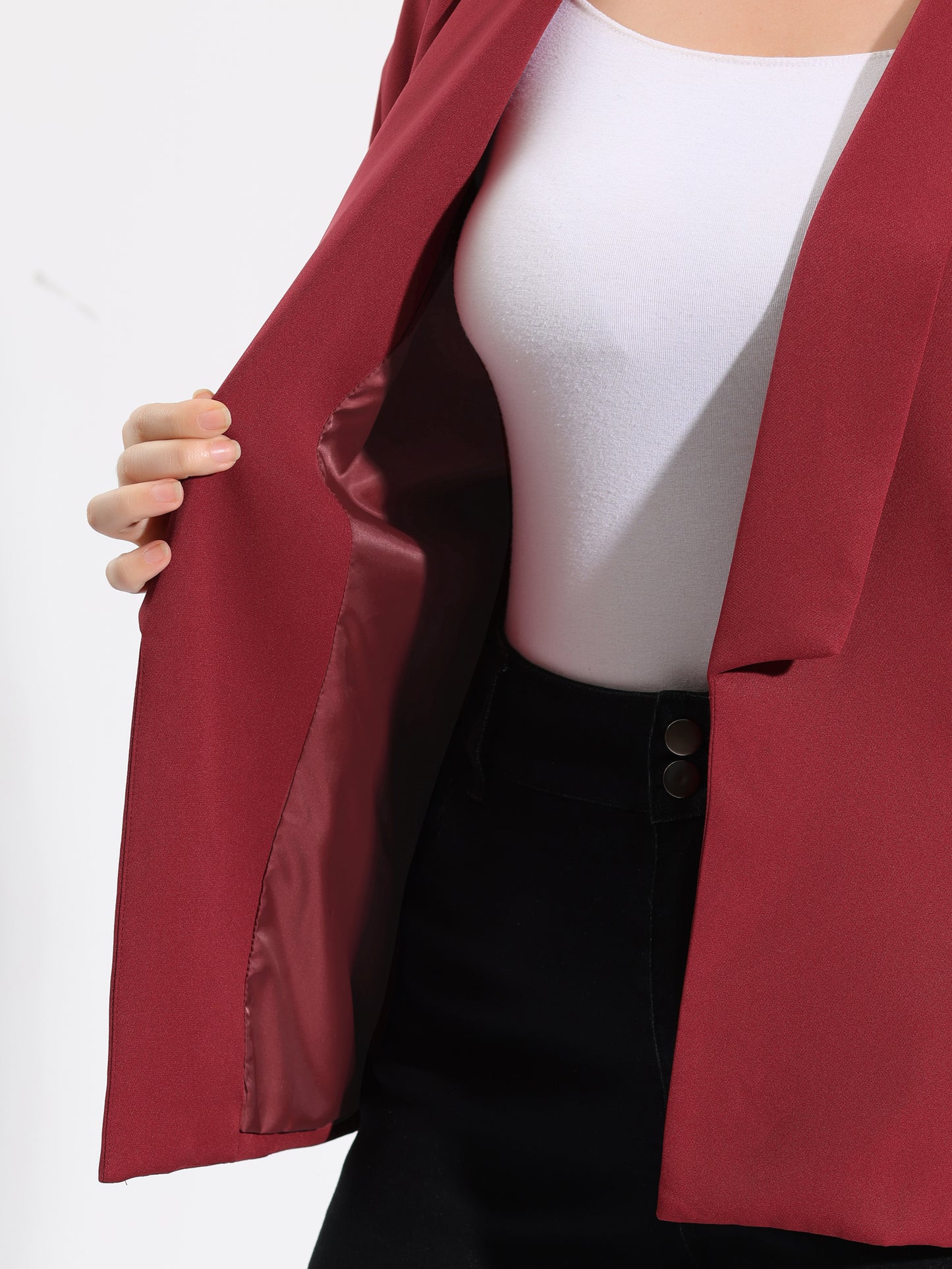 Women's Plus Size Shawl Collar Open Front 3/4 Ruched Sleeve Work Office Lightweight Blazer
